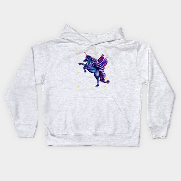 Unicorn  with stars - sparkly, glittery, magical, winged unicorn Kids Hoodie by Artonmytee